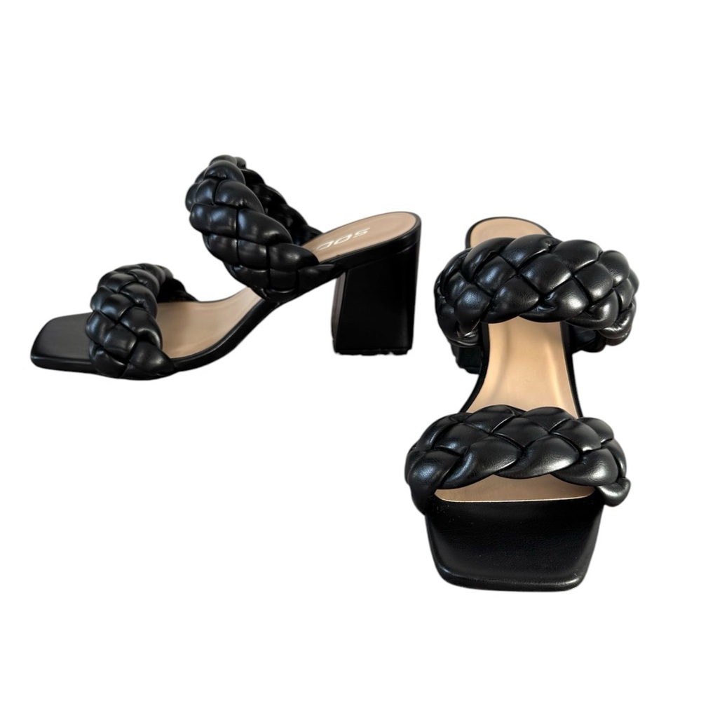 NWOT black braided open toe heel